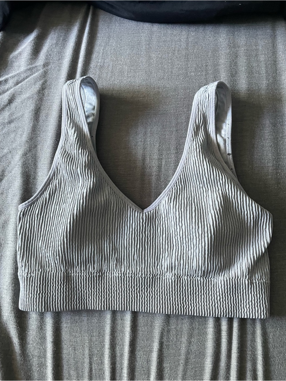 aerie Ribbed V-Neck Bralette - Light Gray